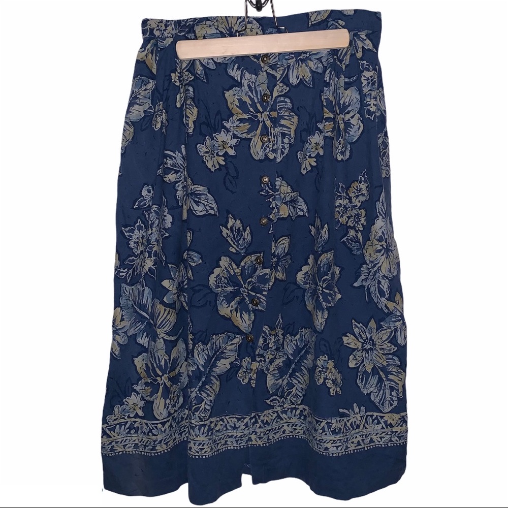 Vintage 90s Alfred Dunner Blue Yellow Tropical Floral Maxi Skirt